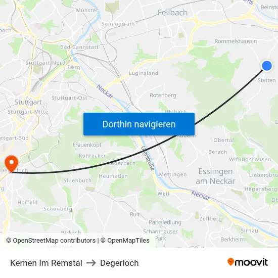 Kernen Im Remstal to Degerloch map
