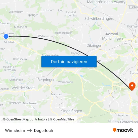 Wimsheim to Degerloch map