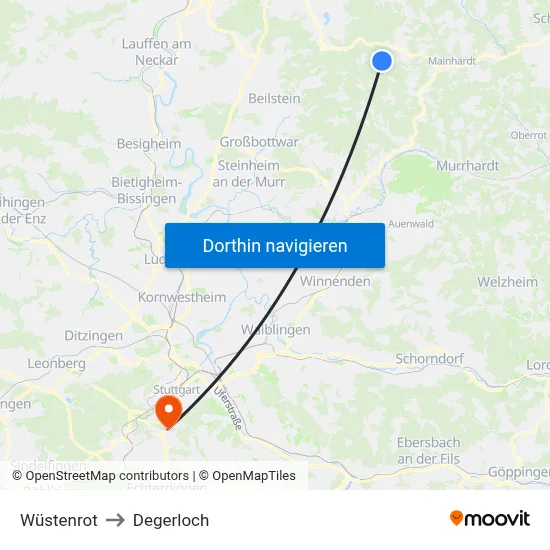 Wüstenrot to Degerloch map