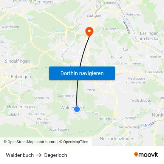 Waldenbuch to Degerloch map