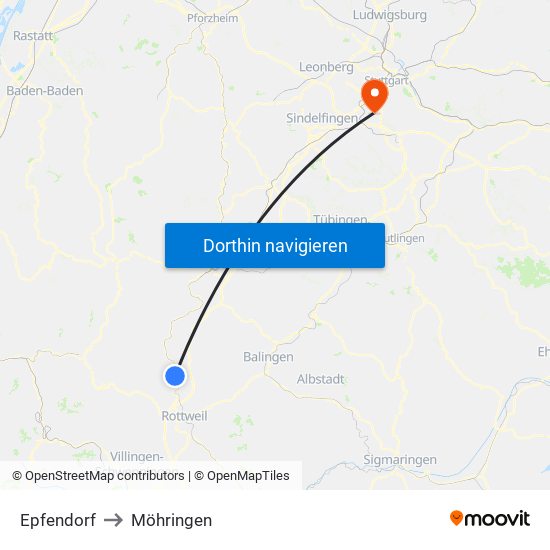 Epfendorf to Möhringen map