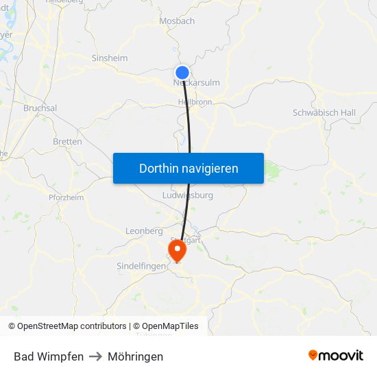 Bad Wimpfen to Möhringen map