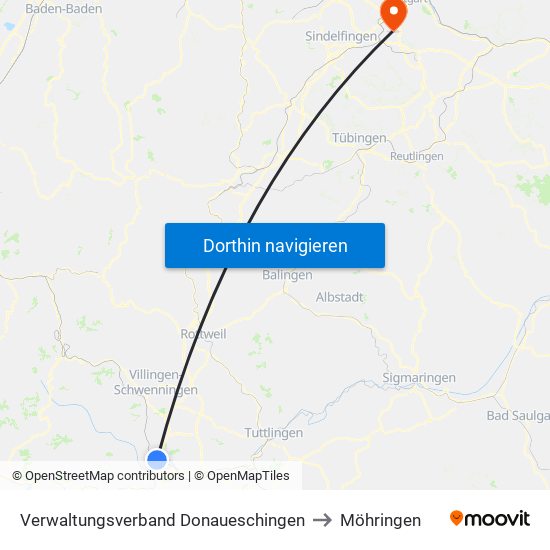 Verwaltungsverband Donaueschingen to Möhringen map