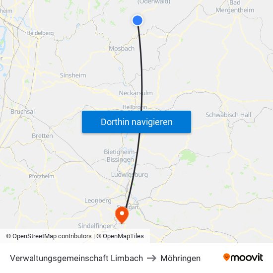 Verwaltungsgemeinschaft Limbach to Möhringen map