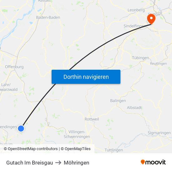Gutach Im Breisgau to Möhringen map