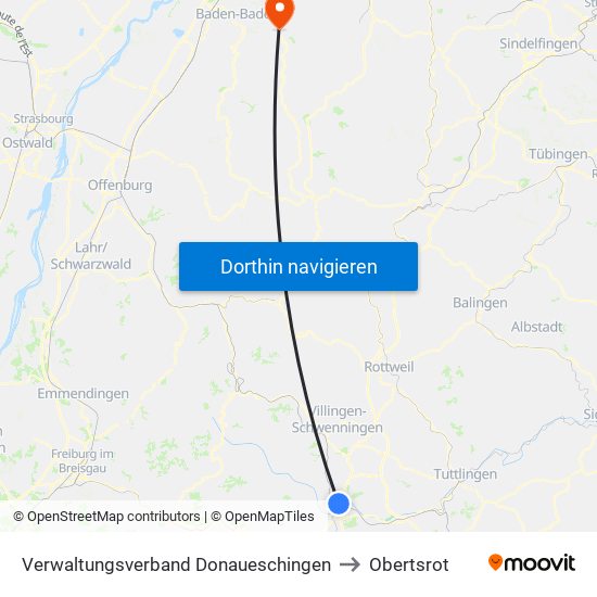 Verwaltungsverband Donaueschingen to Obertsrot map