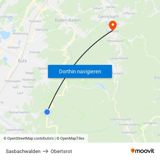 Sasbachwalden to Obertsrot map
