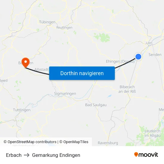 Erbach to Gemarkung Endingen map