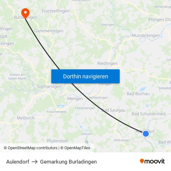 Aulendorf to Gemarkung Burladingen map