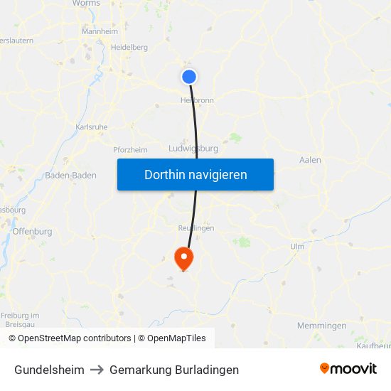 Gundelsheim to Gemarkung Burladingen map