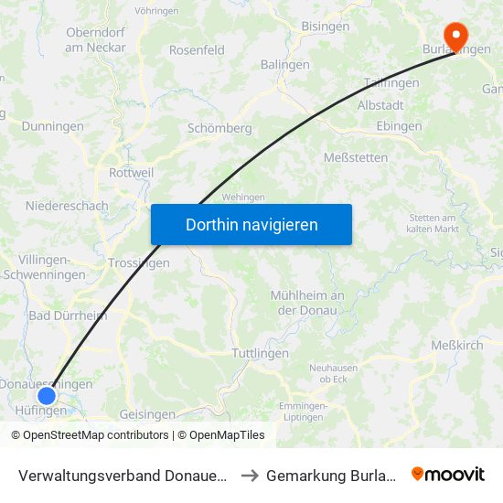 Verwaltungsverband Donaueschingen to Gemarkung Burladingen map