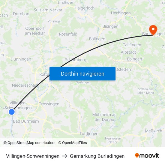 Villingen-Schwenningen to Gemarkung Burladingen map