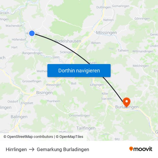 Hirrlingen to Gemarkung Burladingen map