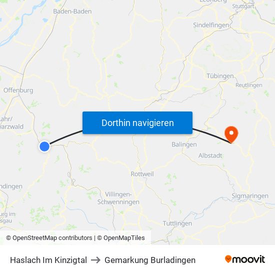 Haslach Im Kinzigtal to Gemarkung Burladingen map