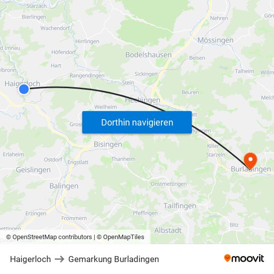 Haigerloch to Gemarkung Burladingen map