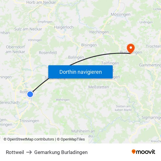 Rottweil to Gemarkung Burladingen map