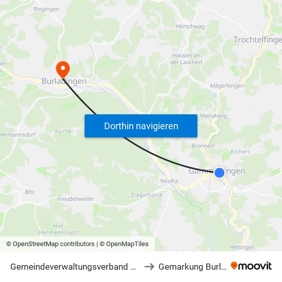 Gemeindeverwaltungsverband Gammertingen to Gemarkung Burladingen map