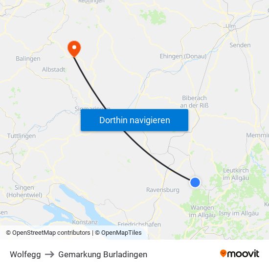 Wolfegg to Gemarkung Burladingen map