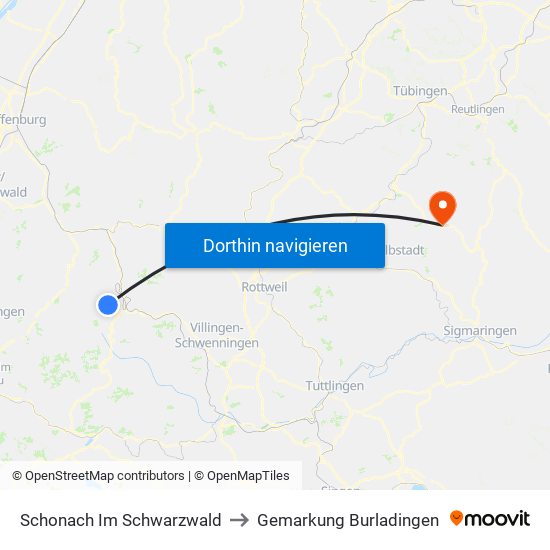 Schonach Im Schwarzwald to Gemarkung Burladingen map