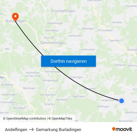 Andelfingen to Gemarkung Burladingen map