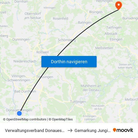 Verwaltungsverband Donaueschingen to Gemarkung Jungingen map