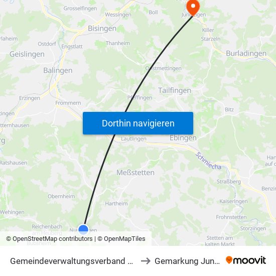 Gemeindeverwaltungsverband Meßstetten to Gemarkung Jungingen map