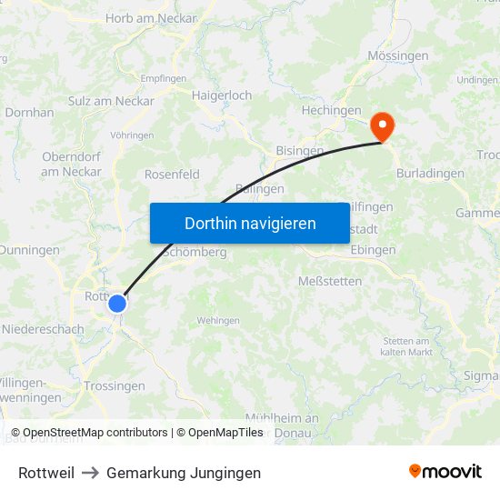 Rottweil to Gemarkung Jungingen map