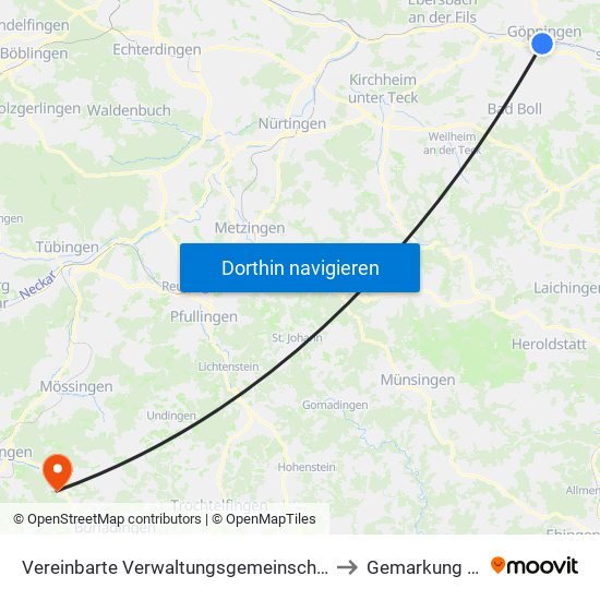 Vereinbarte Verwaltungsgemeinschaft Der Stadt Göppingen to Gemarkung Jungingen map