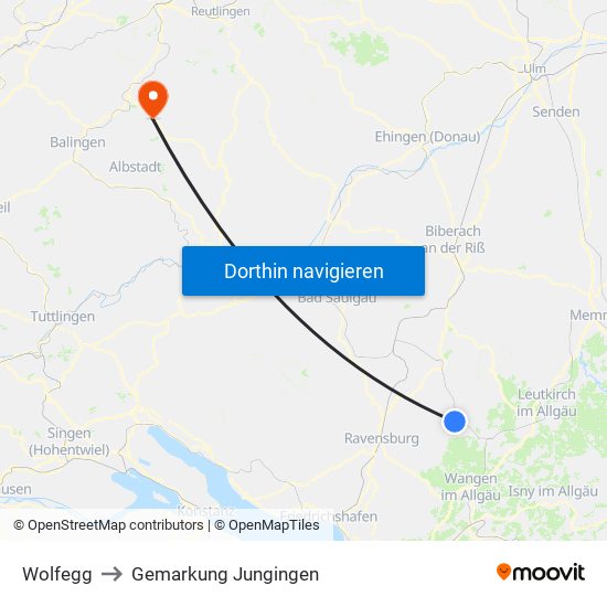 Wolfegg to Gemarkung Jungingen map