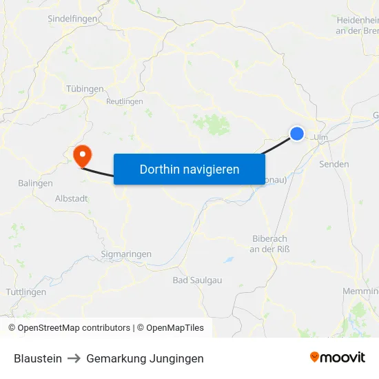 Blaustein to Gemarkung Jungingen map