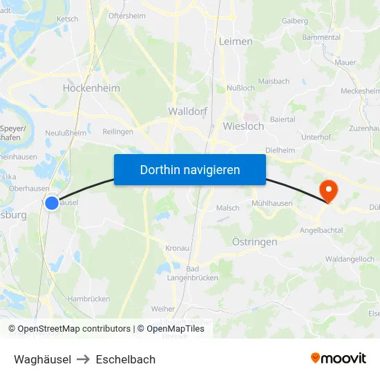 Waghäusel to Eschelbach map