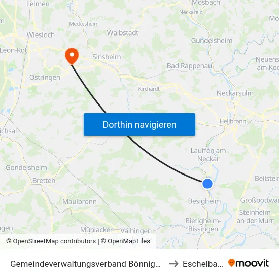 Gemeindeverwaltungsverband Bönnigheim to Eschelbach map