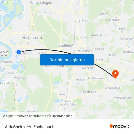 Altlußheim to Eschelbach map