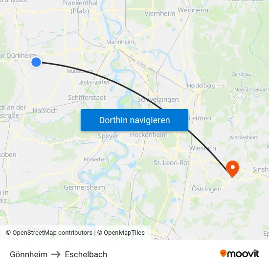 Gönnheim to Eschelbach map