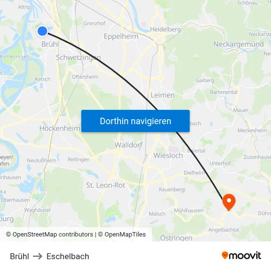 Brühl to Eschelbach map