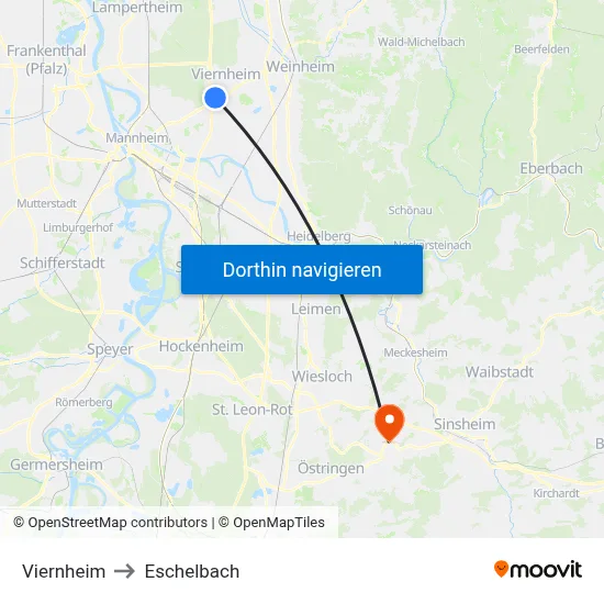 Viernheim to Eschelbach map