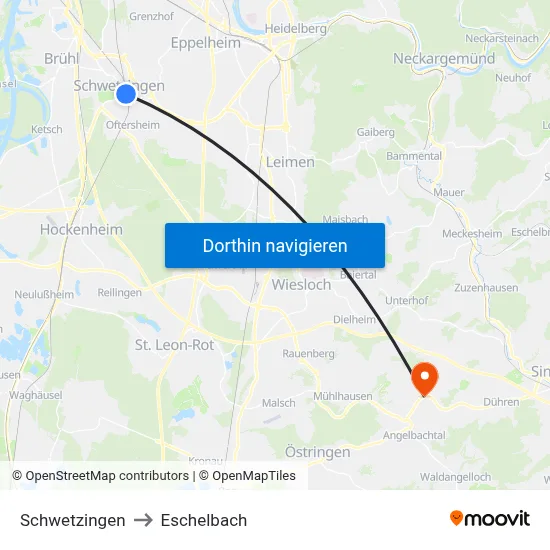 Schwetzingen to Eschelbach map