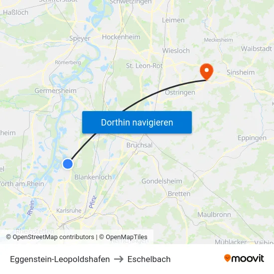 Eggenstein-Leopoldshafen to Eschelbach map