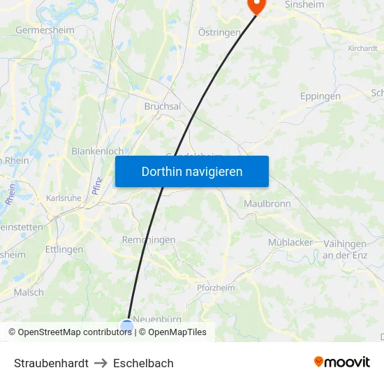 Straubenhardt to Eschelbach map