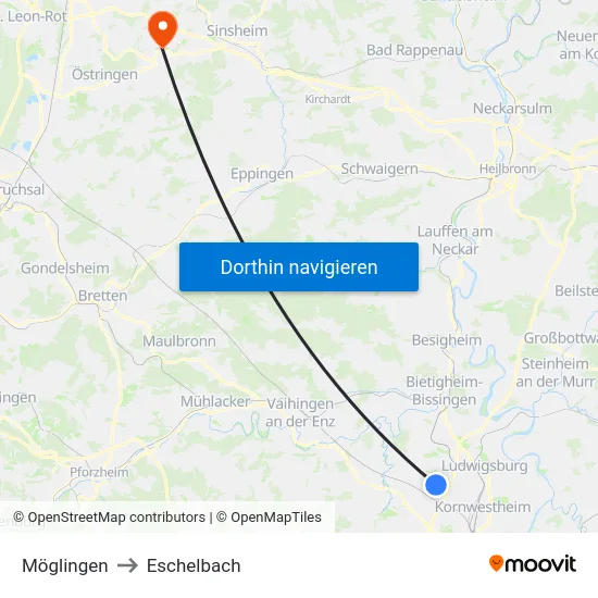 Möglingen to Eschelbach map