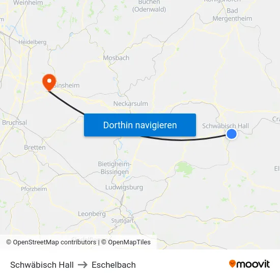 Schwäbisch Hall to Eschelbach map