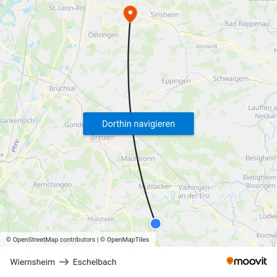 Wiernsheim to Eschelbach map