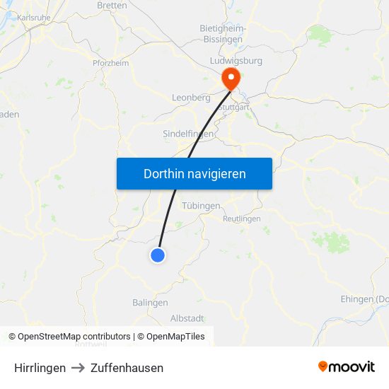 Hirrlingen to Zuffenhausen map