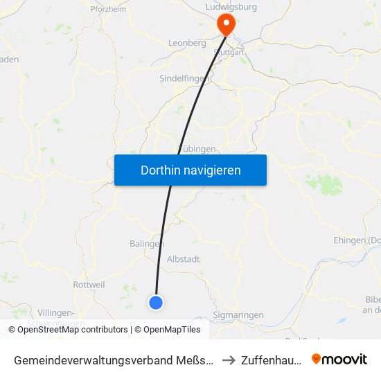 Gemeindeverwaltungsverband Meßstetten to Zuffenhausen map