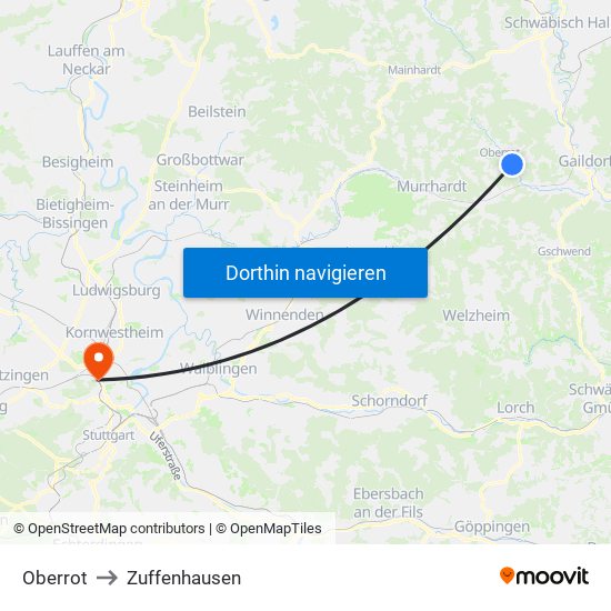 Oberrot to Zuffenhausen map