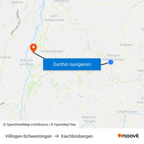 Villingen-Schwenningen to Kiechlinsbergen map