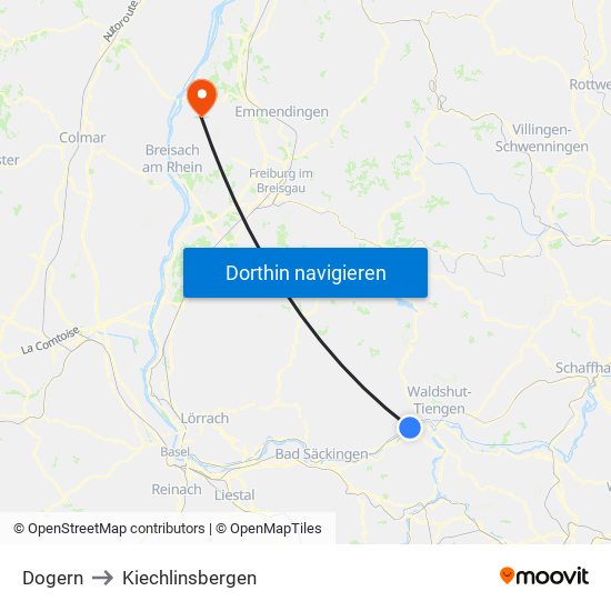 Dogern to Kiechlinsbergen map