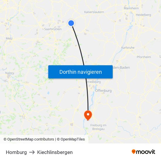 Homburg to Kiechlinsbergen map