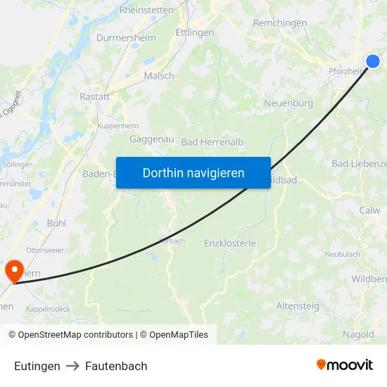 Eutingen to Fautenbach map