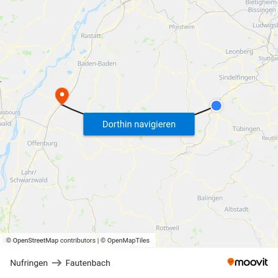 Nufringen to Fautenbach map